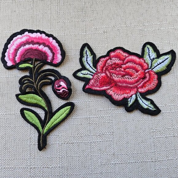 Iron On Patches Embroidery Floral Multi Colot Applique Patches Lot of 2 - Picture 1 of 8